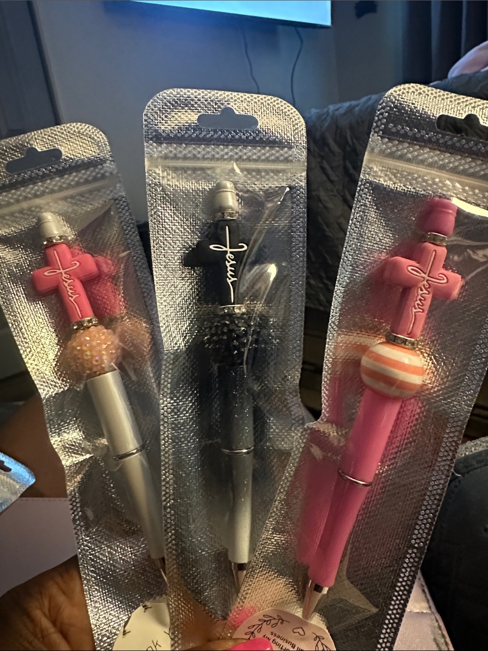 Hand Crafted Pink and Black Decorative Cross Ballpoint Pens